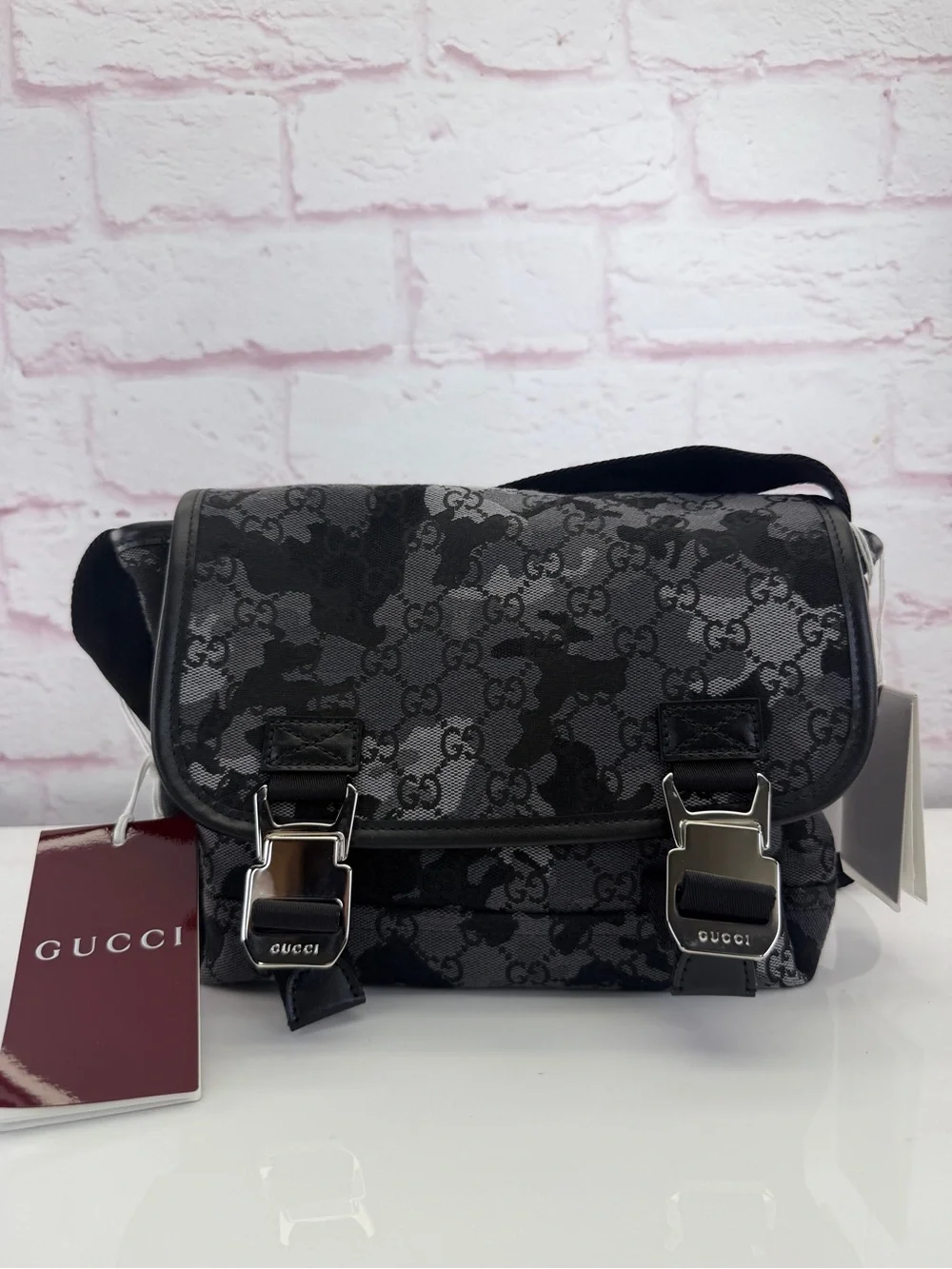 Gucci GG Canvas Camouflage Marbled Small Crossbody Bag Black NWT